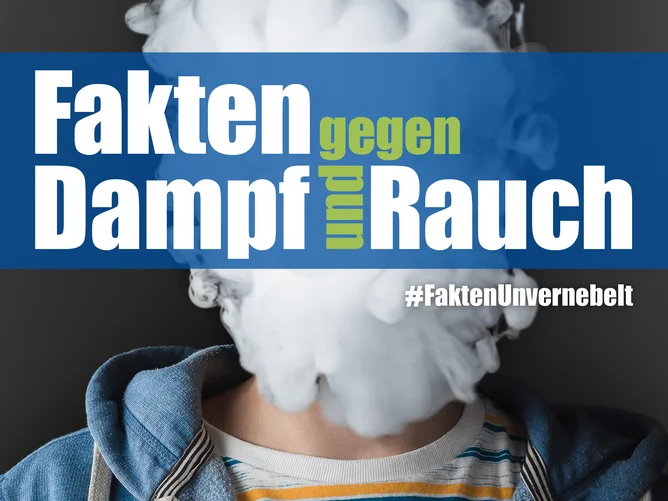 Kampagnenmotiv der Nationalen Krebspräventionswoche: Person hinter Rauchwolke mit Schriftzug "Fakten gegen Dampf und Rauch"